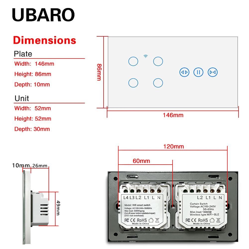 UBARO EU Type Smart Light Swit - đánh giá và giá App Home Improvement
